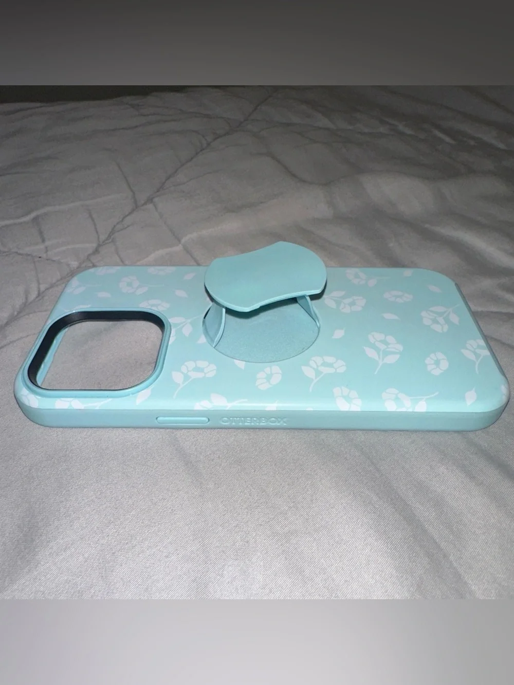 OtterBox iPhone 14 Pro Max Light Blue Floral Phone Case with Finger Holder